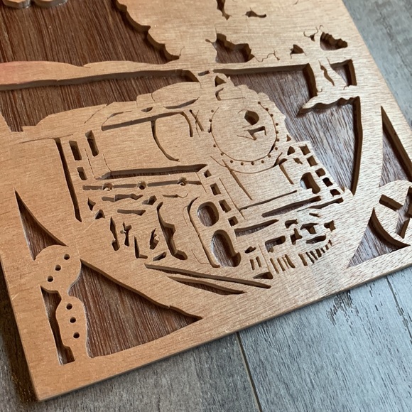 Hand carved wooden train wall art - Picture 2 of 5